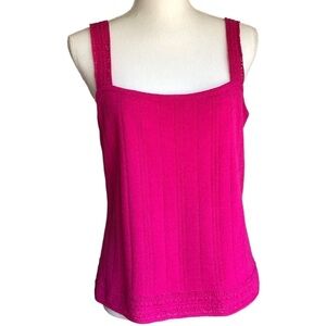 St. John Sport Knit Tank Cami Pink Crochet Lace Trim Wool Blend Size Medium